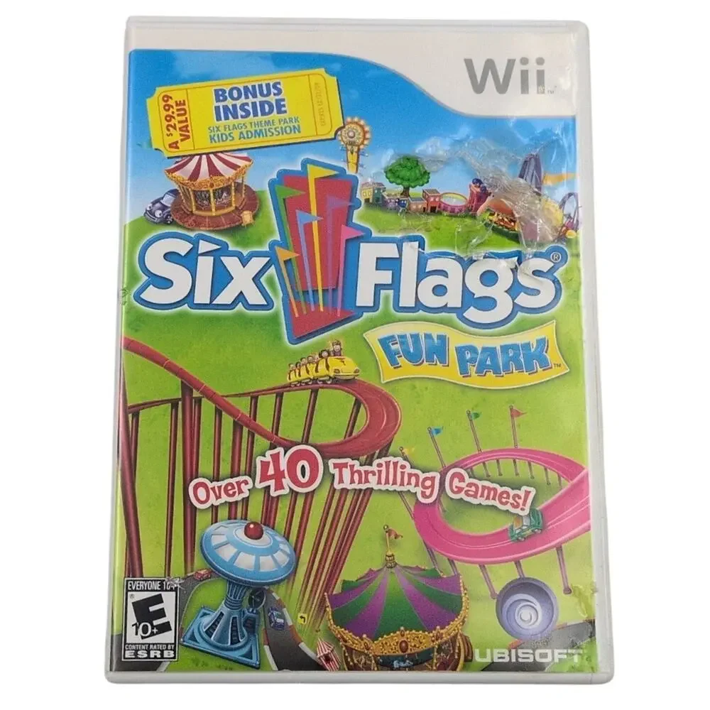 Six Flags Fun Park Nintendo Wii Video Game Over 40 Games Theme Park Kids